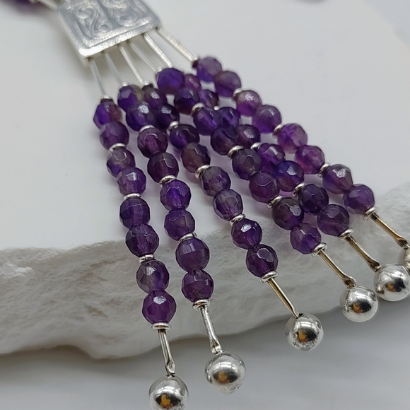 Vintage Sterling Liquid Silver Amethyst Tassel Necklace - Picture 5 of 11